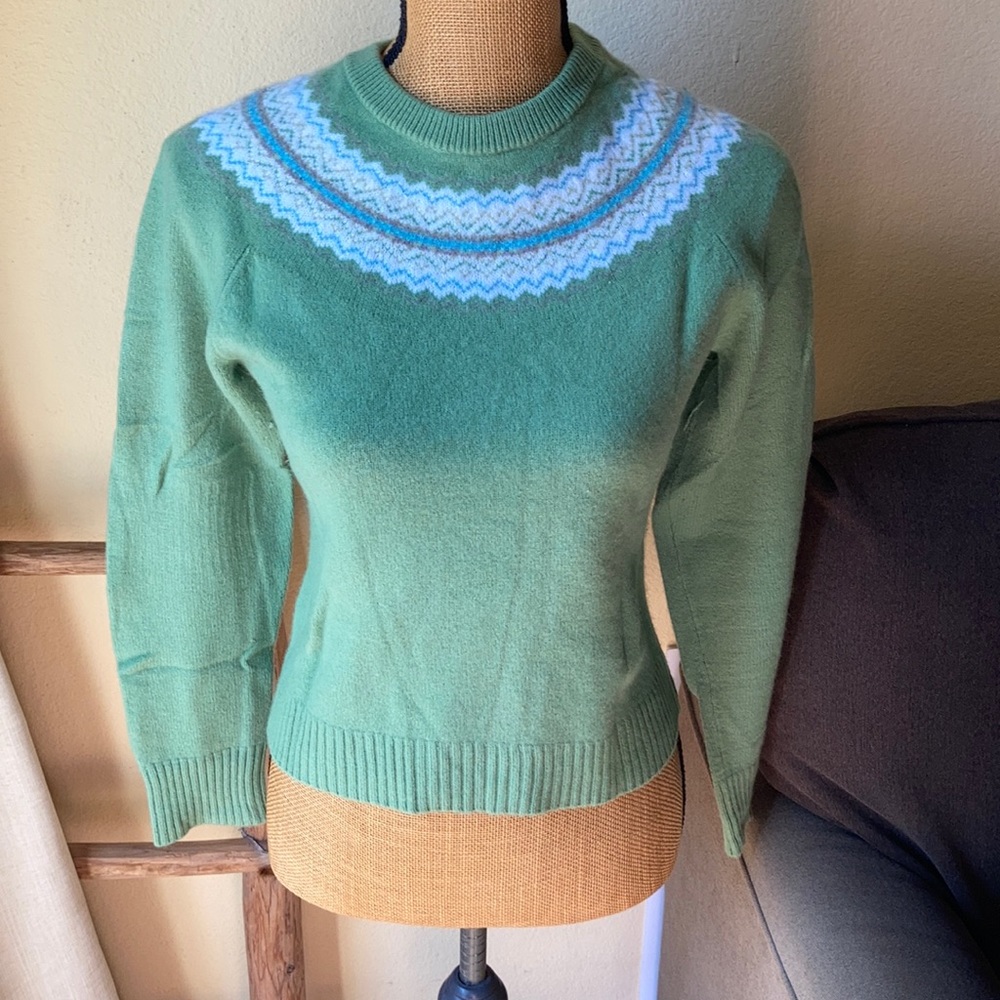 J Crew Fair Isle Wool Crew Neck w Elbow Patches